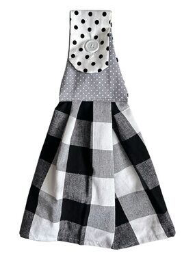Hand Crafted Black & White Buffalo Check Hanging Kitchen Hand  Towel